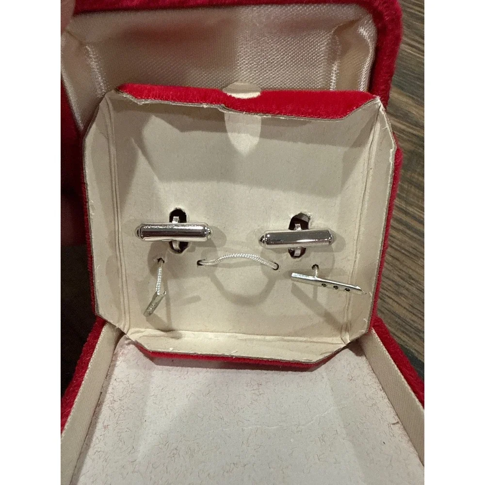 Playboy Vintage 60s Silver Tone Bunny Logo Cufflinks w/ Original Red Velvet Box